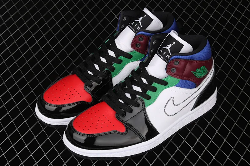 All categories Air Jordan Jordan series basketball shoes Air Jordan 1 Mid Air Jordan 1 Mid SE AJ1 Joe 1 patent leather multi-color splicing mid-top versatile casual sports sneakers DB5454-001